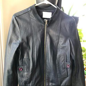 Navy Blue Italian leather jacket EUC Barone brand XS fit